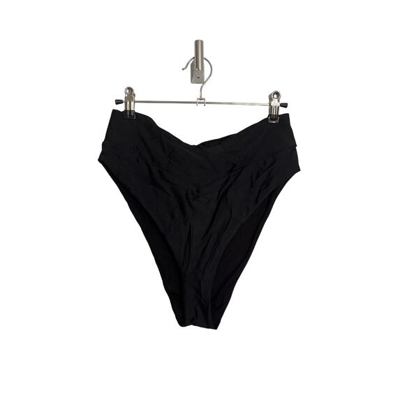 Aerie Bikini Bottom Womens Large Black Crossover High Cut Cheeky UPF 50 - Picture 1 of 5